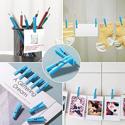 60Pcs Mini Clothespins for Baby Shower Games Boy Blue Clothes Pins 1.4 Inch - color: Blue
