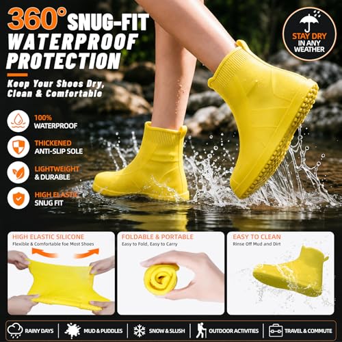 Waterproof Shoe Covers, Reusable Silicone Rain Shoe Covers, Yellow, M - color: Yellow, size: M