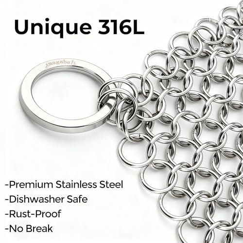 AMAGABELI GARDEN & HOME 10”x10” Stainless Steel Cast Iron Cleaner Chainmail Scrubber for Cast Iron Pan Skillet Cleaner for Dishes Cast Iron Pot Cookware Accessories BG263 - size: 10”x10”