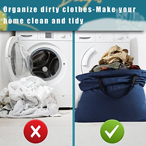 LOLOMLO Extra Large Canvas Laundry Bags with Handles & Drawstring Closure, Heavy Duty Tears Resistant Clothes Storage Travel Bags,25.5"x34",Navy Blue - color: Navy Blue