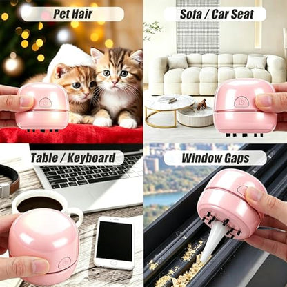 YUNYILAN Desktop Vacuum Cleaner USB Recharging, Portable Mini Vacuum Cleaner for Cleaning Eraser Crumbs, Dust, Crumbs, Computer Keyboard and Car (Pink)