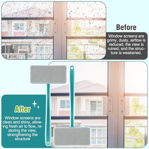2 Pack Mesh Window Screen Cleaner Brush, Detachable Handle, Wet and Dry Use