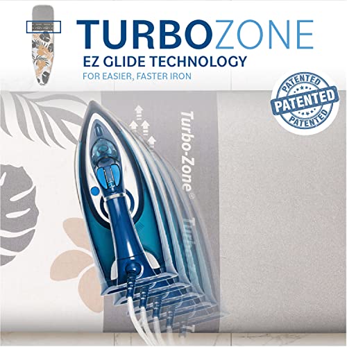 Bartnelli Ironing Board Cover and Pad, Made in Europe with New Patent Technology | 54x15 Iron Board Replacement Cover Featuring Park & Turbo Zone, Scorch Resistant 100% Cotton Thick Layered Top - color: Beige Leaves