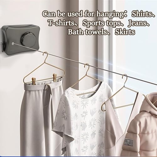 Retractable Clothesline Outdoor Indoor, 16.7FT Heavy Duty Clothes Drying Line, Anti-Sag Wall Mount Stainless Steel Laundry Line with Lock & Tighten Device, for Balcony Bathroom (Black)
