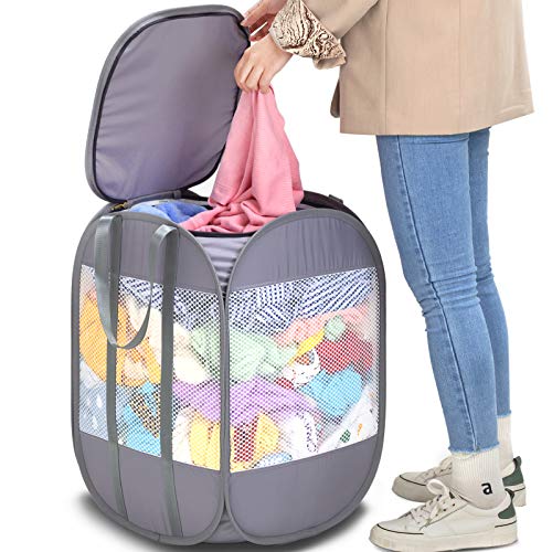 Pop-Up Laundry Hamper with YKK Zipper Lid, 1.5 Loads, Reinforced Handles