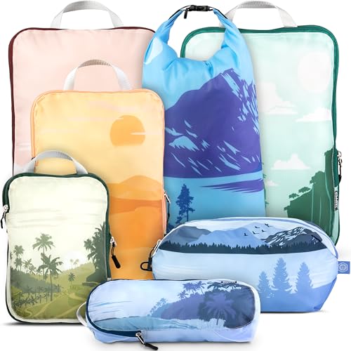 TRIPPED Travel Gear Large Compression Packing Cubes 7-Piece Set for Travel - color: Getaways