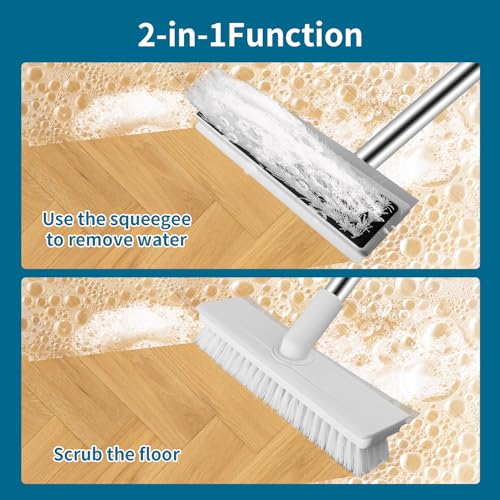 Floor Scrub Brush with 51-Inch Long Handle, 2 in 1 Floor Scrubber