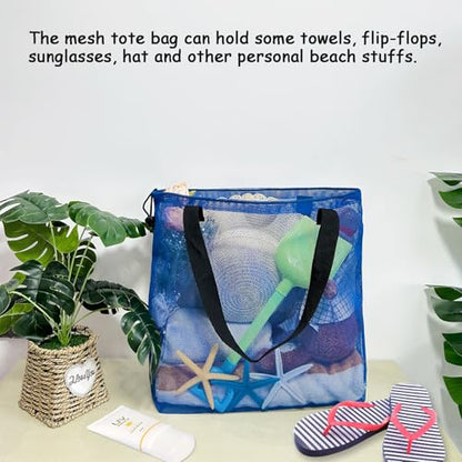4PCS Large Mesh Beach Tote Bags With Drawstring For Swim,Travel,Poolside - color: Color~2