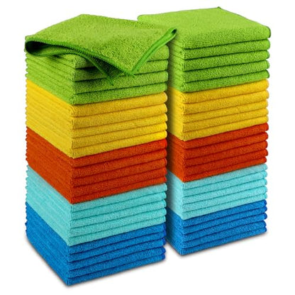 AIDEA Microfiber Cleaning Cloth-50PK, Microfiber Towels for Cars, 12"×12" - color: Yellow Blue Green, size: 50PK