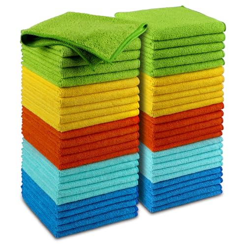 AIDEA Microfiber Cleaning Cloth-50PK, Microfiber Towels for Cars, 12"×12" - color: Yellow Blue Green, size: 50PK