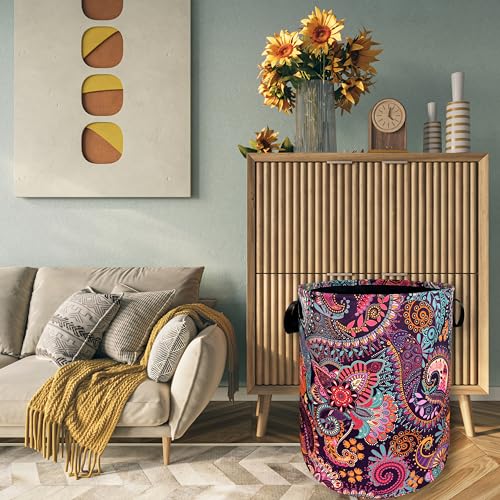 Mandala Paisley Laundry Basket Oxford Cloth Foldable Hamper 18.9x16.5 Inch - color: Colorful Mandala Paisley Boho Print