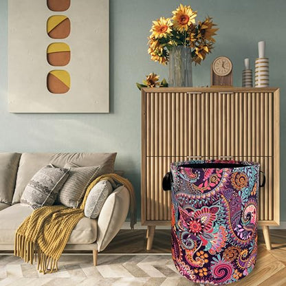 Mandala Paisley Laundry Basket Oxford Cloth Foldable Hamper 18.9x16.5 Inch - color: Colorful Mandala Paisley Boho Print