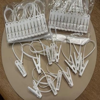 60 Pcs White Multi-Purpose Laundry Hooks Hanging Clips Bulk with Plastic Rope Hanger Clips for Hanging Clips for Baby Clothes, Pants, Hat, Socks, Towels, Bras - Closet, Bathroom & Kitchen Organization