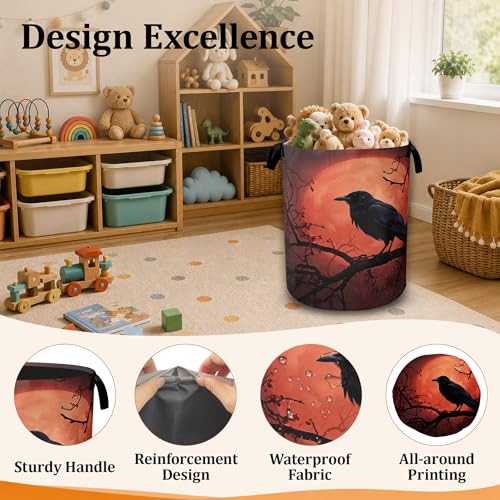 Anime Red Moon Laundry Hamper with Sturdy Handles, Collapsible Laundry Basket, Waterproof Clothes Storage Organizer, Large Capacity for Bathroom Bedroom - color: Red Full Moon Magic