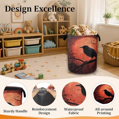 Anime Red Moon Laundry Hamper with Sturdy Handles, Collapsible Laundry Basket, Waterproof Clothes Storage Organizer, Large Capacity for Bathroom Bedroom - color: Red Full Moon Magic