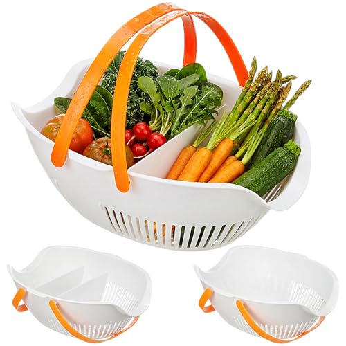 Nuogo 3 Pcs Garden Harvest Basket with Dividers Tool Caddy,White - color: White
