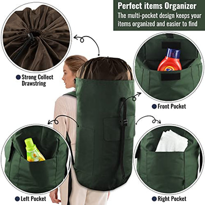 Laundry Bag Backpack 125L Extra Large, Heavy Duty 900D Coated Oxford Fabric, 3 Pockets Durable Travel Laundry Bags with Soft Padded Shoulder Straps for College Dorm, Apartment, Laundromat (Army Green) - color: Army Green