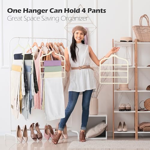 Velvet Pant Clothes Hanger Space Saving Non Slip Hanger Jean Slack Hangers - color: Beige