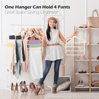 Velvet Pant Clothes Hanger Space Saving Non Slip Hanger Jean Slack Hangers - color: Beige
