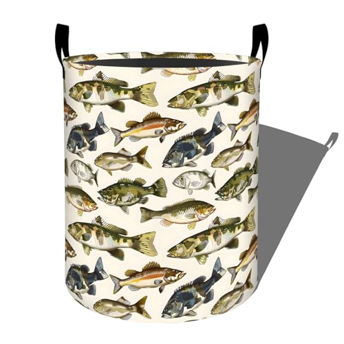 Colorful Fish Laundry Basket, Dorm Nursery Foldable Laundry Hamper Organizer for Bathroom Decor, Toy Clothes Storage Box for Bedroom 19.7x15.7 Inch - style: Fish08