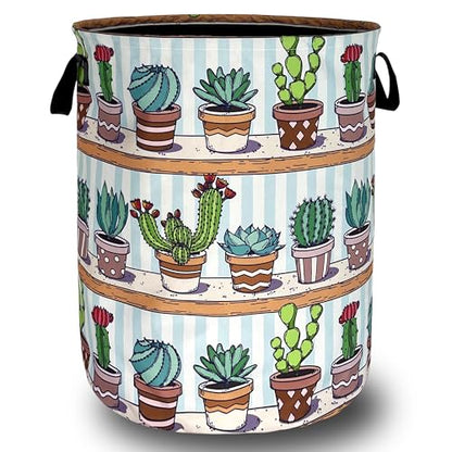 Cute Cactus Laundry Basket Oxford Cloth Hamper 18.9x16.5 Inch - color: Cute Cactus Tropical Cactus Flower