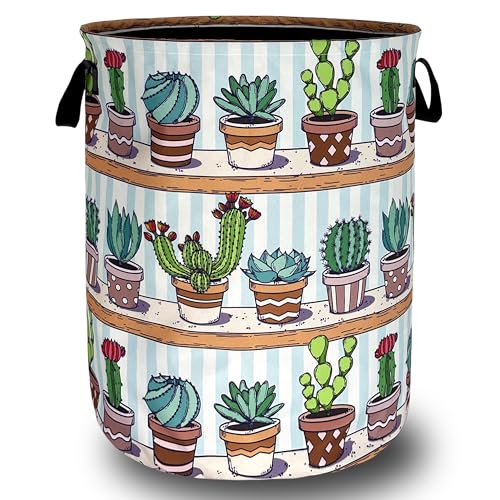 Cute Cactus Laundry Basket Oxford Cloth Hamper 18.9x16.5 Inch - color: Cute Cactus Tropical Cactus Flower