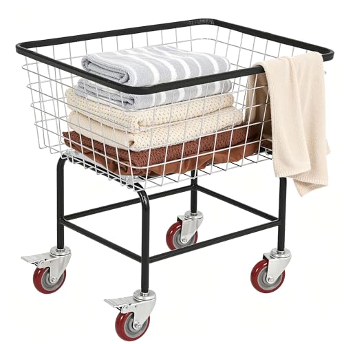 Rolling Laundry Cart with Wheels Holds 4 Washer Loads, Durable Steel - size: 4 Washer Loads