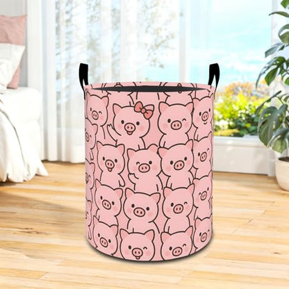 Cute Pig Oxford Cloth Laundry Basket with Handles 19.7"X15.7" - color: Pig