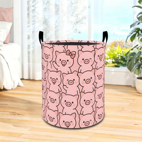 Cute Pig Oxford Cloth Laundry Basket with Handles 19.7"X15.7" - color: Pig
