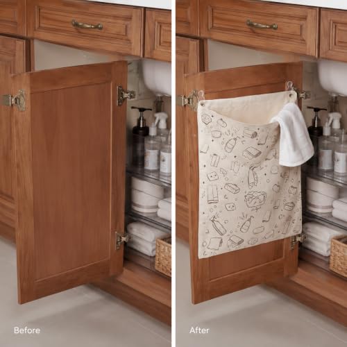 Cute Under Sink Door Organizer Reusable Linen Towel Bag Dish Rag Holder Wet Towel Hamper Cleaning Rag Storage for Kitchen Bathroom Cabinet Countertop Laundry