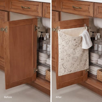 Cute Under Sink Door Organizer Reusable Linen Towel Bag Dish Rag Holder Wet Towel Hamper Cleaning Rag Storage for Kitchen Bathroom Cabinet Countertop Laundry
