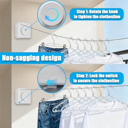 Retractable Clothesline Indoor Outdoor Non-Sag 16.2Ft Stainless Line(White) - color: White