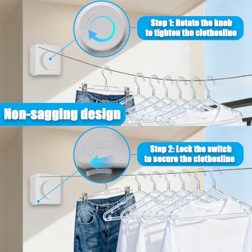 Retractable Clothesline Indoor Outdoor Non-Sag 16.2Ft Stainless Line(White) - color: White