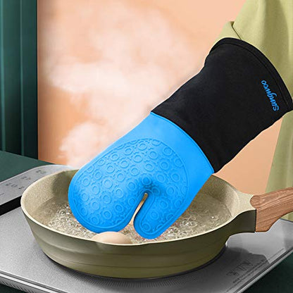 Silicone Oven Mitts - 14.6" Heat Resistant Oven Gloves for Baking, Cooking - color: Blue & Black, size: 14.6in Oven Mitts