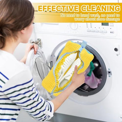 2-Pack Shoe Washing Machine Bag – Reusable Laundry Shoe Bags for Washer & Dryer, 360° Deep Cleaning for Sneakers & Tennis Shoes with Self-Locking Zipper, Yellow (Yellow)