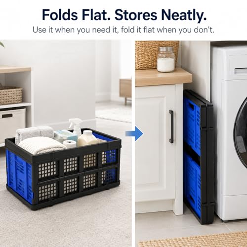Collapsible Storage Crates 3 Pack, Stackable Foldable Storage Bins for Garage, Car Trunk, Warehouse & Home Organization, Heavy Duty Plastic Utility Crates, 49L, Blue - size: 3 Pack
