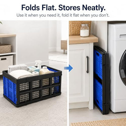 Collapsible Storage Crates 3 Pack, Stackable Foldable Storage Bins for Garage, Car Trunk, Warehouse & Home Organization, Heavy Duty Plastic Utility Crates, 49L, Blue - size: 3 Pack
