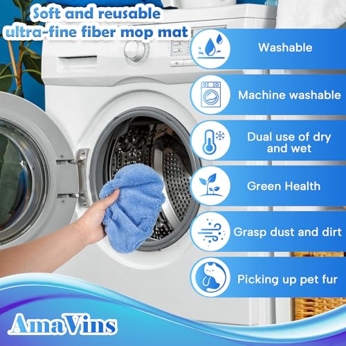 AmaVins 5 Pack Reusable Microfiber Mop Pads Compatible with Swiffer Sweeper Mop, Wet and Dry Flat mop Cover, Washable Swiffer Pads for Surface/Hardwood Floor Cleaning (Mop is Not Included) - color: Azure 5 Pack