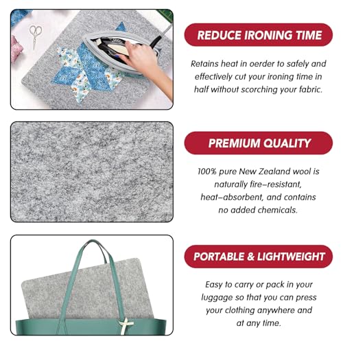 Wool Pressing Mat for Quilting, 100% Wool from New Zealand, Portable Felted Wool Ironing Mat Pad Blanket for Quilter, Sewing, Quilting Supplies and Notions 15''x12'' - size: 15''x12''