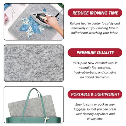 Wool Pressing Mat for Quilting, 100% Wool from New Zealand, Portable Felted Wool Ironing Mat Pad Blanket for Quilter, Sewing, Quilting Supplies and Notions 15''x12'' - size: 15''x12''