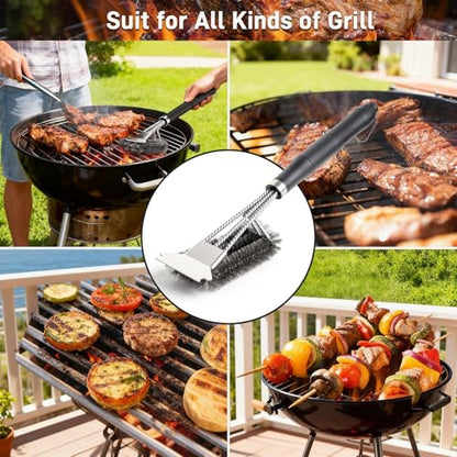 Outdoor Grill Brush with Scraper, BBQ Cleaning Tool for Gas, Infrared, Charcoal, Porcelain Grills.