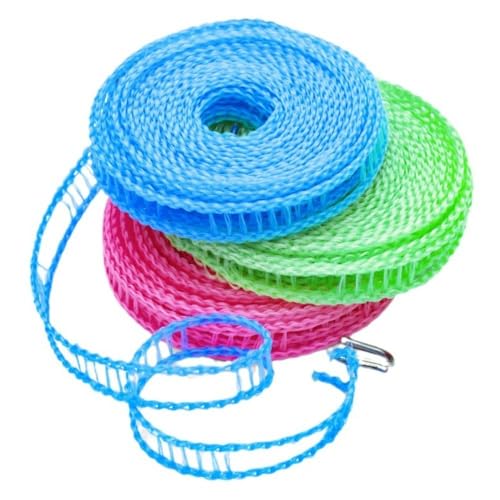 3PCS Windproof Clothesline with Hooks, 5m Clothes Line Clothes Drying Rope, Adjustable Non-Slip Nylon Clothesline, Hanging Portable Travel Clothesline