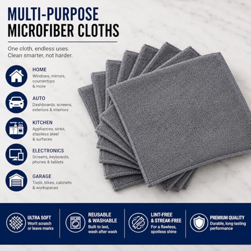 Iron Ridge Microfiber Cleaning Cloths 6-Pack, Gray, 12x12, 300 GSM - color: Gray