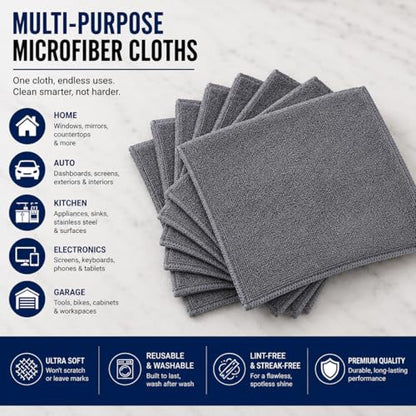Iron Ridge Microfiber Cleaning Cloths 6-Pack, Gray, 12x12, 300 GSM - color: Gray
