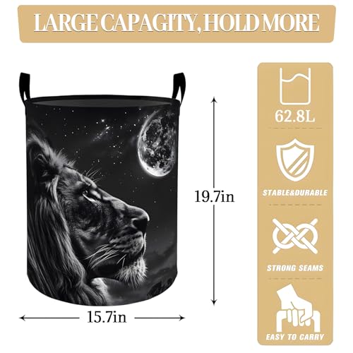 Majestic Lion Under the Moonlit Sky Laundry Basket, Dorm Nursery Foldable Laundry Hamper Organizer for Bathroom Decor, Toy Clothes Storage Box for Bedroom 19.7x15.7 Inch - style: Lion25