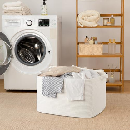 65L Large Woven Blanket Basket for Living Room, 19.7"x15.7"x11.8" - color: White, size: 19.7"x15.7"x11.8"