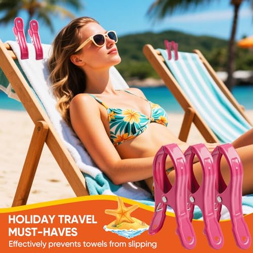 10 Pack Metal Beach Towel Clips, Large Pool Cover Beach Chair Clips for Towel Cruise, Windproof Heavy Duty Clamps Holders Clothespins for Lounge Chairs Pool Covers Clips (Pink) - color: Pink