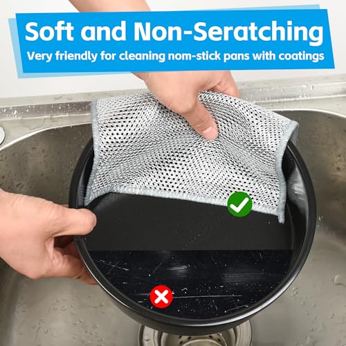 12PK Upgrade Non Scratch Wire Dishcloth, Silver Mesh Dish Cloths. - color: Silver, size: 7.87 x 7.87Inch - 12PACK