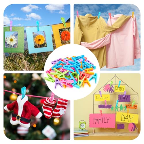 56 PCS Clothespins Plastic Small Clips 2 inch Clothes Pins 7 Colors - color: 7 Colors