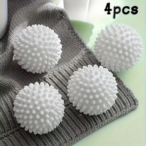 4 Pack Reusable Laundry Balls for Washing Machine - Spiked Dryer Balls to Remove Pet Hair and Lint - Anti-Winding & Anti-Knotting Laundry Scrubber, Softens Clothes and Reduces Wrinkles - 2.36", White